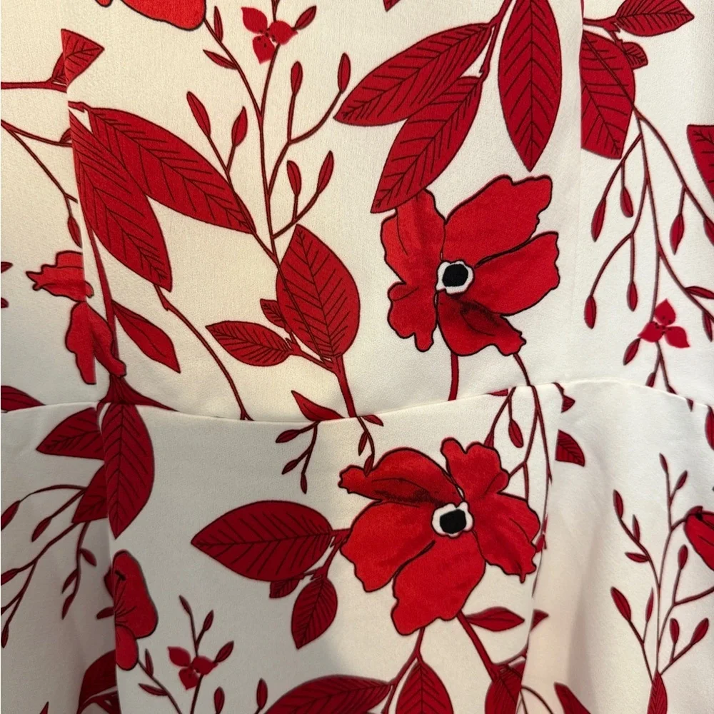 Banana Republic Dress Red and White Floral Leaf Faux Crossover Size 4 NWT - Picture 9 of 13